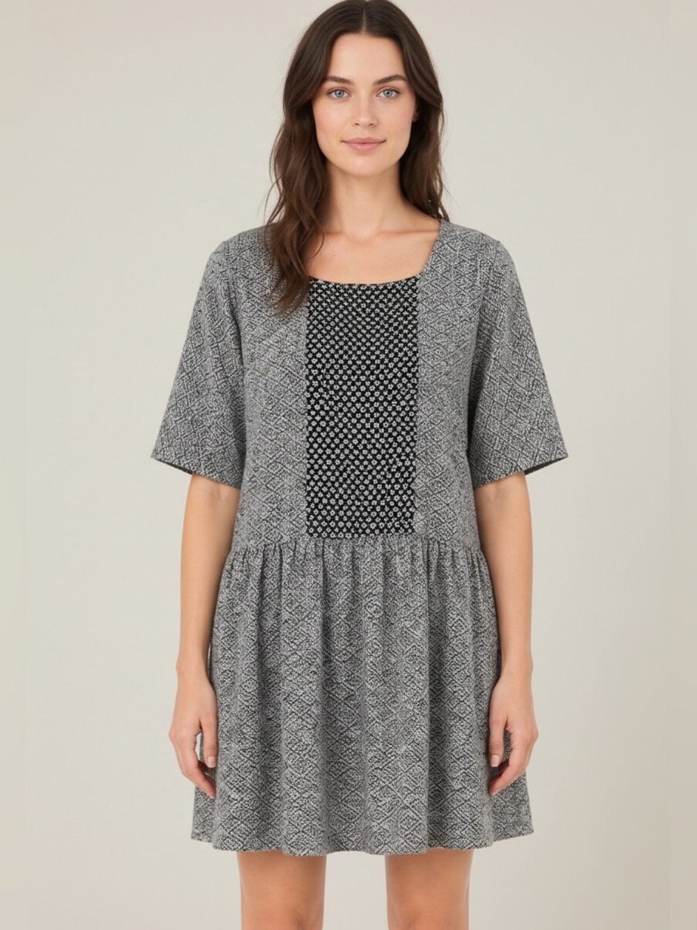 Ace & Jig Black And White Abstract Print Cotton Pullover Mini Dress With Pockets